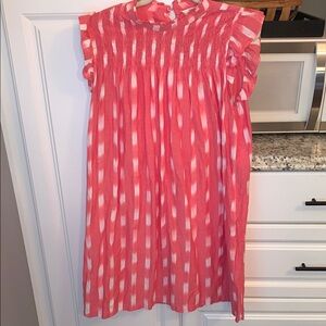 Crown & Ivy Coral Pink White Summer Flutter Sleeve Dress Size L